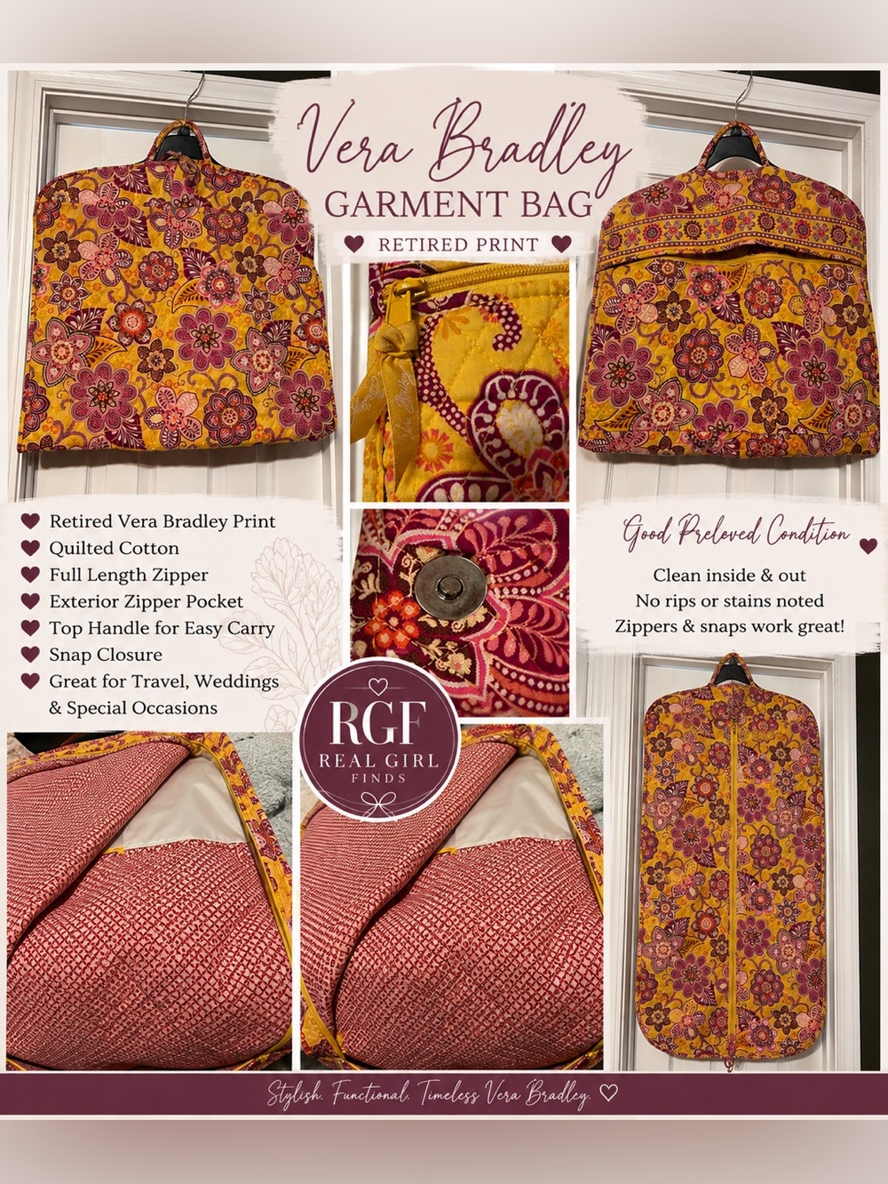 Vera Bradley Yellow and Magenta Floral Quilted Garment Bag